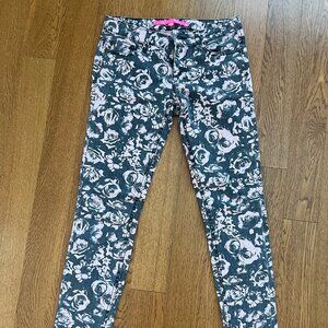 Rose Pattern Gray and Light Pink TinselTown Denim Couture Jeans Size 1